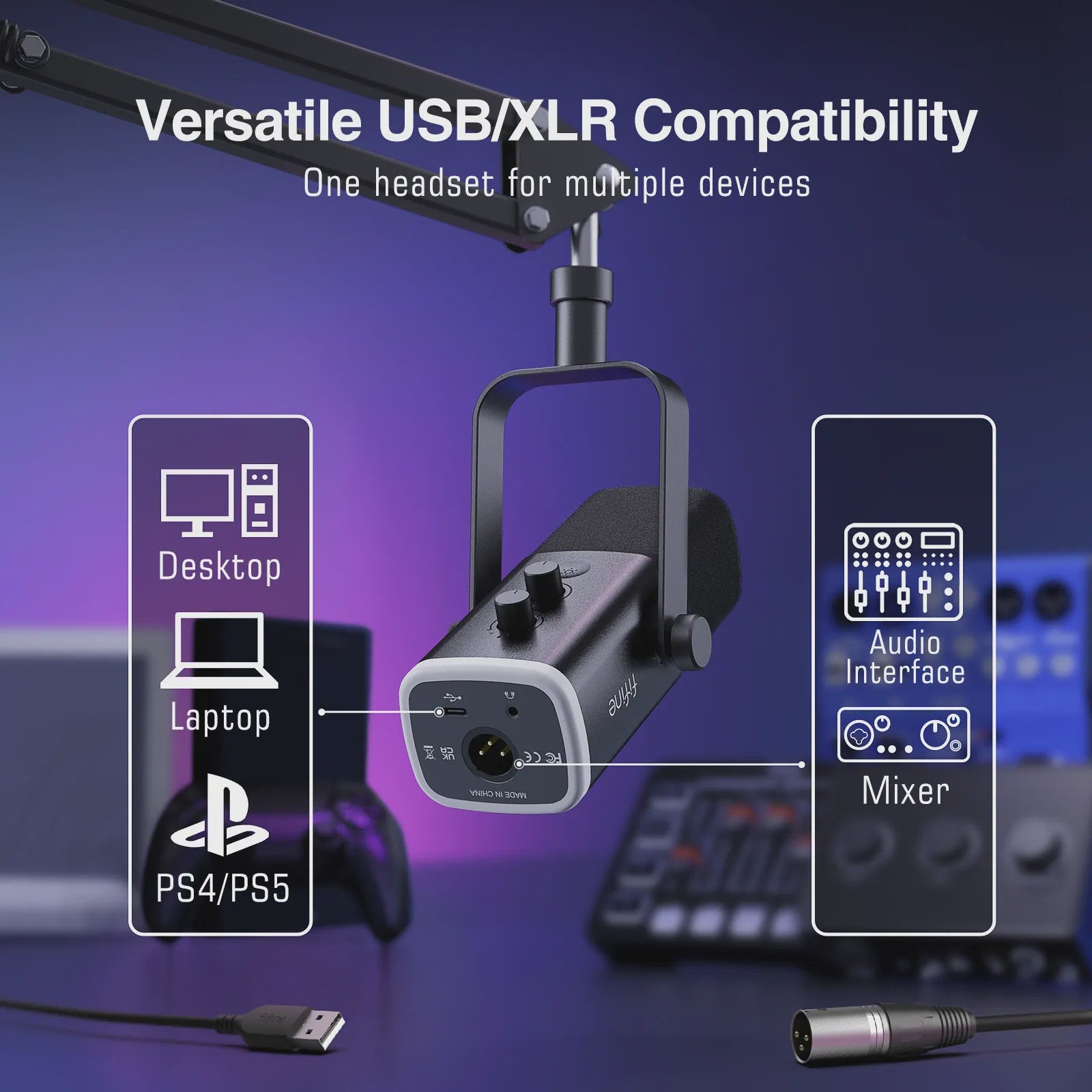 FIFINE AM8T XLR/USB Microfoon Kit met Armatuur, Mute, RGB & Hoofdtelefoonaansluiting - Gaming & Streaming