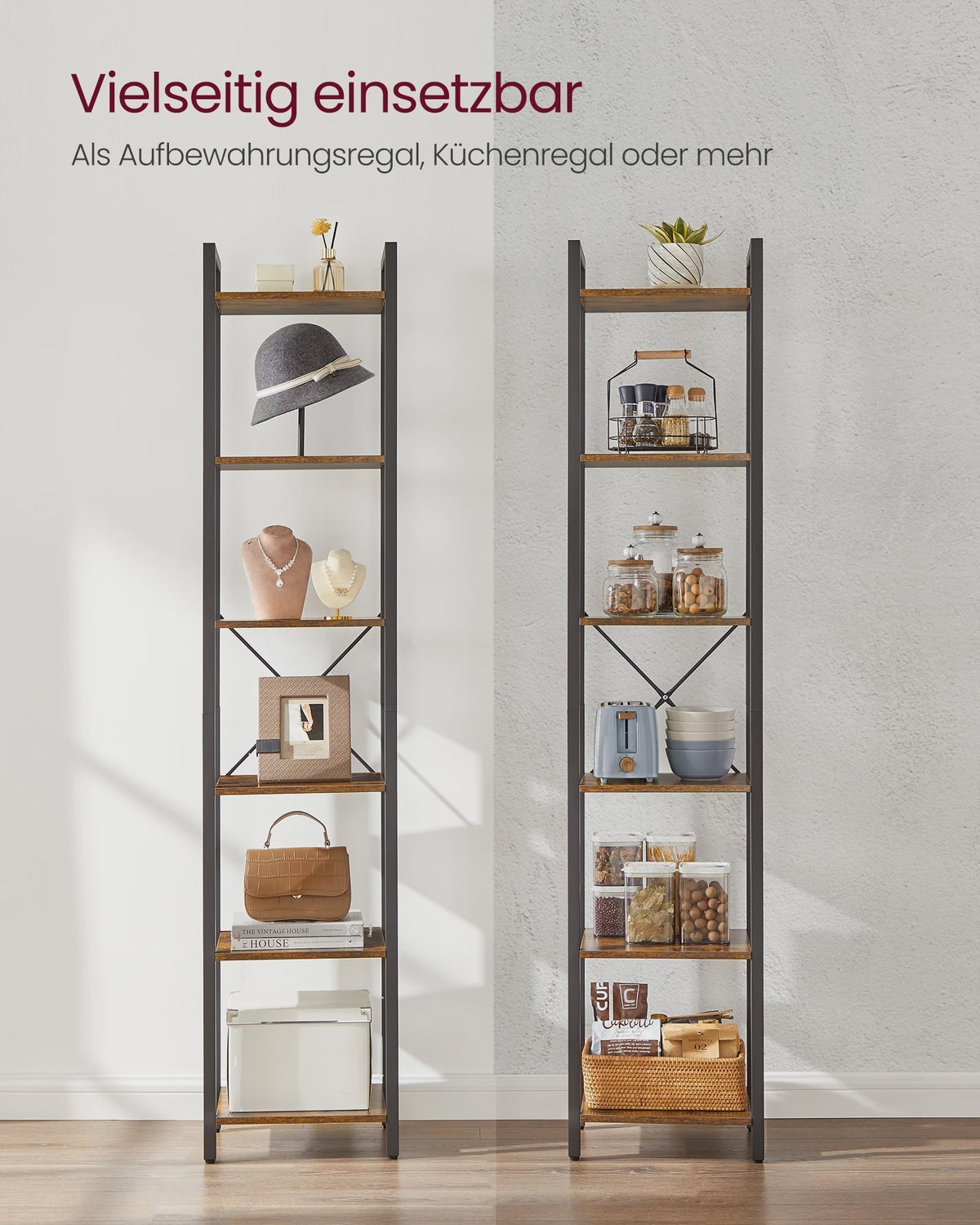 Schoenenrek met 10 vakken, smal en hoog, stalen frame, industrieel design