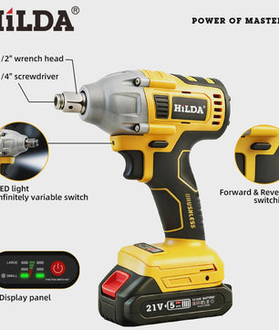 HILDA 1/2" Brushless Slagmoersleutel - 1200 Nm Krachtige Accu Klopmachine voor Banden en Steigerbouw (Compatibel met Makita)