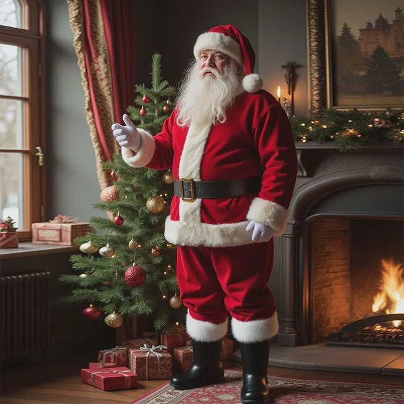 Luxe Gouden Fluweel Santa Claus Kostuum voor Heren - Perfect voor Kerst, Halloween & Feesten
