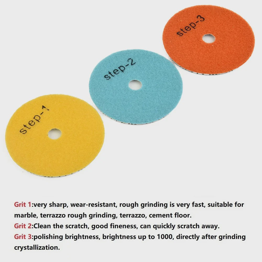 4-Inch Diamant Polijstpads Set - 3 Stappen - Nat/Droog Gebruik