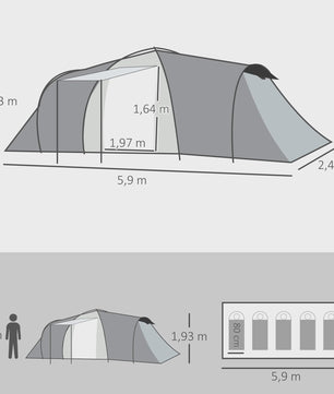 Outsunny 4-6 Persoons Familietent met 2 Slaapkamers, Woonruimte en UV-bestendige Luifel