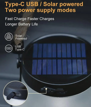 Solar Camping Lantaarn met Vlam Effect - USB Oplaadbaar, Waterdicht IPX4, 800 Lumen