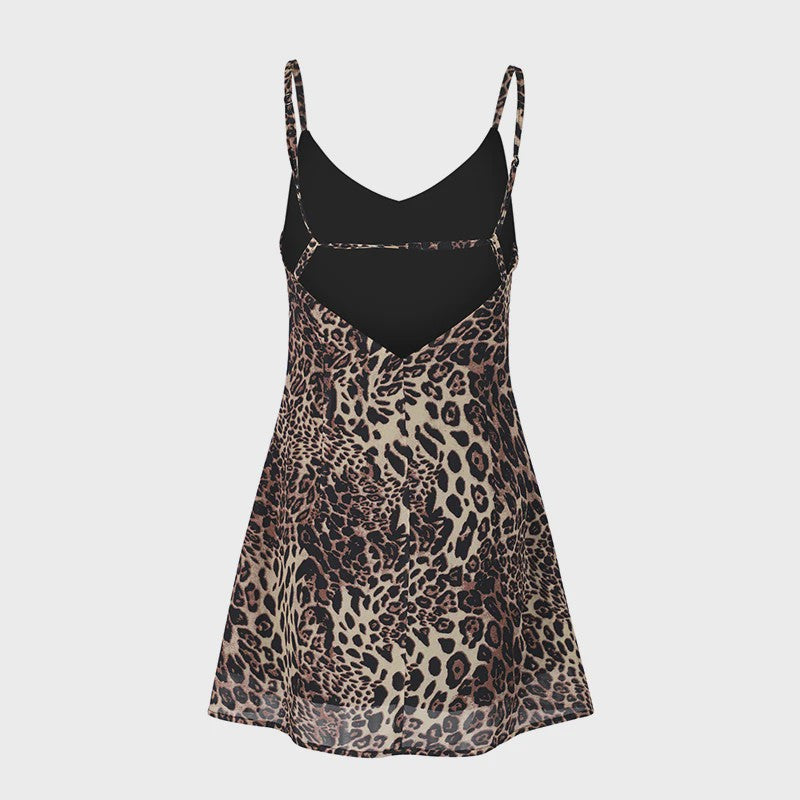 Zomerjurkje Luipaardprint V-hals Camisole Sexy Backless Slim Fit Kort
