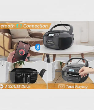 Draagbare Boombox met CD, Cassette, Bluetooth, Radio, USB & Afstandsbediening - Wit