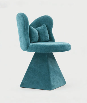 Blauwe Draaibare Kaptafelstoel met Vlinderrug en Luxe Chenille Bekleding