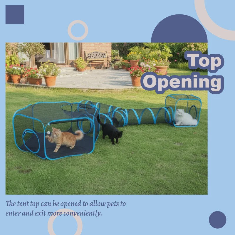 4-in-1 Draagbare Mesh Kattenren met Tunnel - Indoor/Outdoor Speelhuis voor Katten en Kleine Dieren