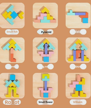 Houten 3D Puzzel Blokken Spel - Logica Training & Ouder-Kind Interactie