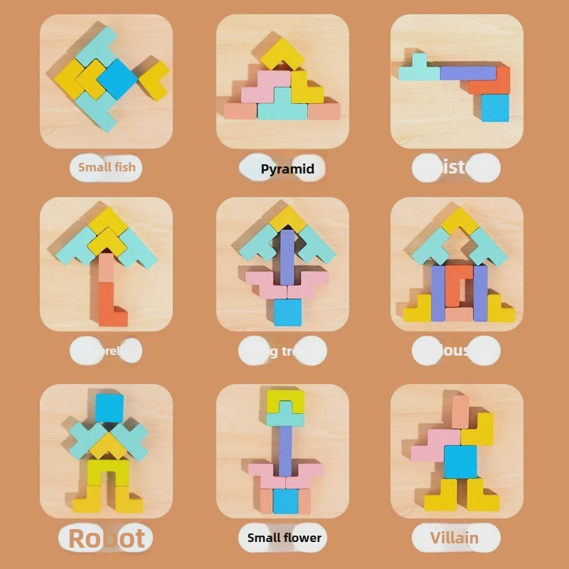 Houten 3D Puzzel Blokken Spel - Logica Training & Ouder-Kind Interactie
