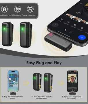 Draadloze Lavalier Microfoon Set - 2.4G Mini Microfoon met Ruisonderdrukking voor Vlog & Live Streaming