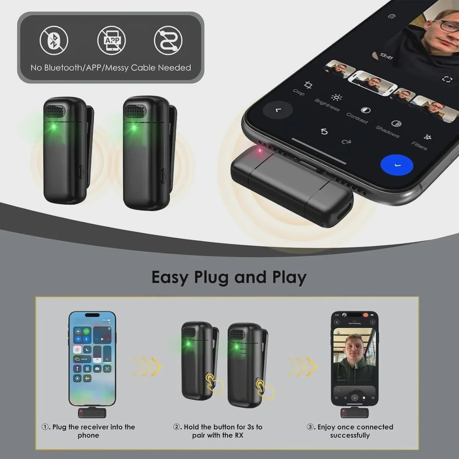 Draadloze Lavalier Microfoon Set - 2.4G Mini Microfoon met Ruisonderdrukking voor Vlog & Live Streaming