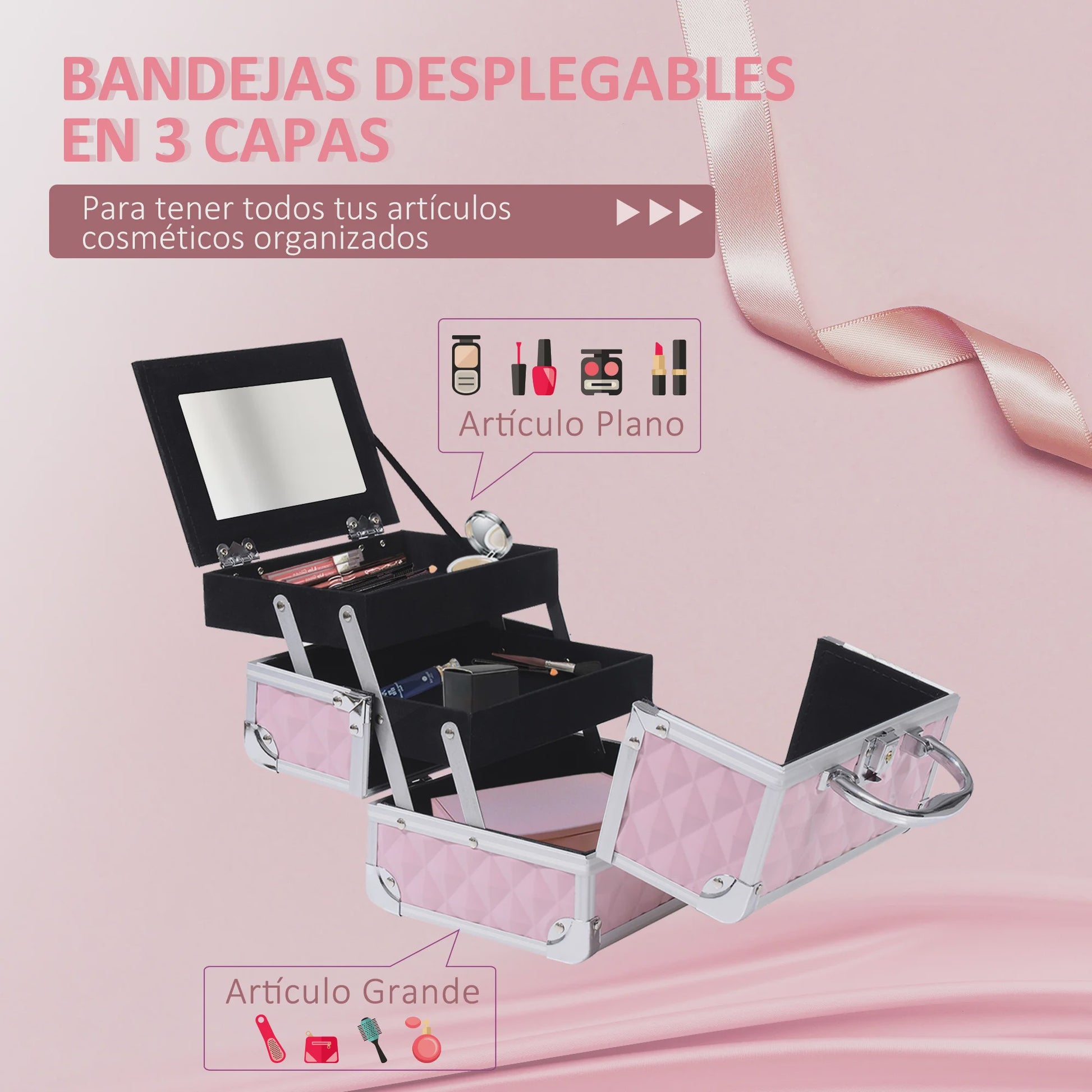 Homcom Make-up Koffer & Cosmetica Organizer - Compact & Roze (20x15x15cm)