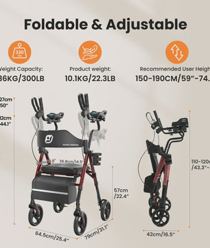 Staande Rollator Walker met PU Zadel en Rugleuning - Opvouwbaar voor Senioren