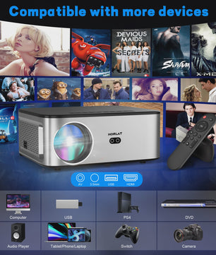 HORLAT Android 12 Projector: 1600 ANSI Lumen, 4K Full HD, WiFi 6, Bluetooth 5.2 - Home Theater & Gaming