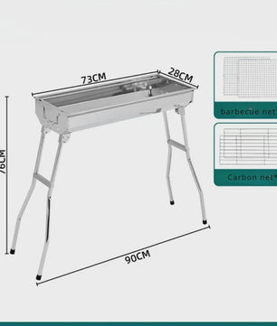 Grote RVS Houtskool BBQ Grill - Draagbaar, Opvouwbaar & Eenvoudig te Installeren