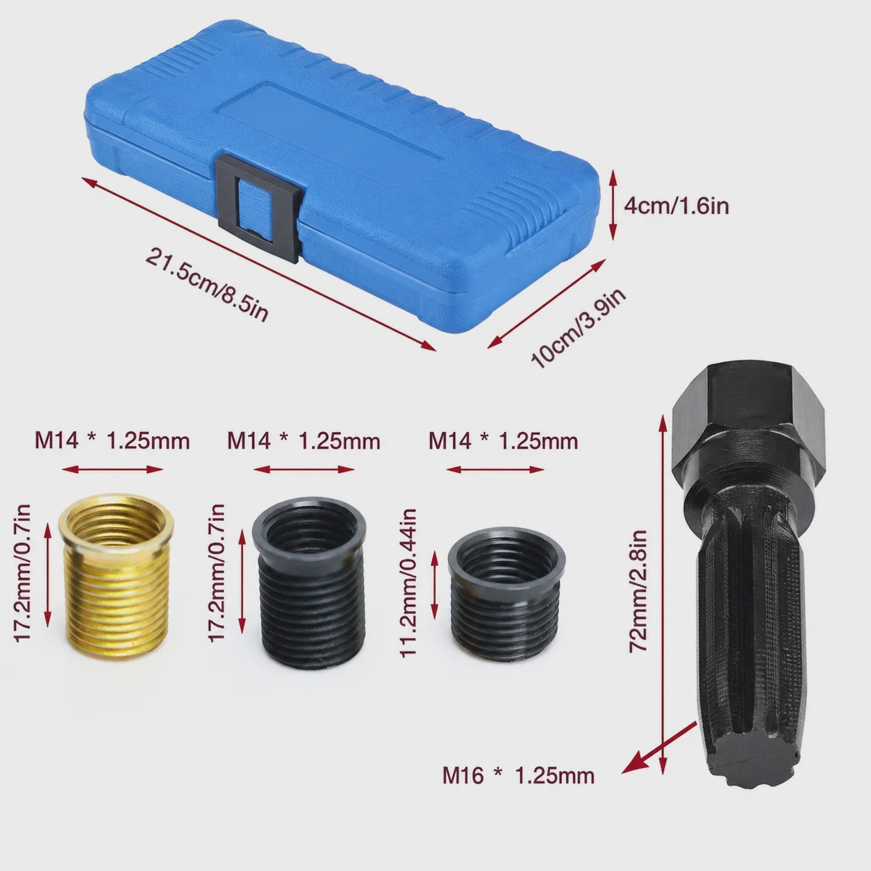 16-delige Bougie Draad Reparatie Kit M14 x 1.25 - Cilinderkop Tap & Helicoil Inzetstukken