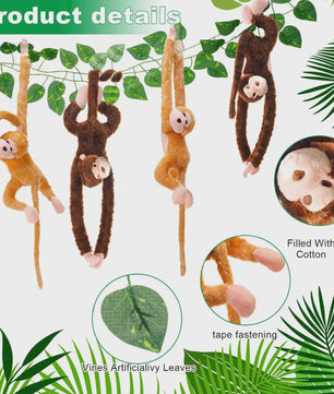 6 Stuks Hangende Pluche Apen met Kunstranken - Jungle & Safari Decoratie