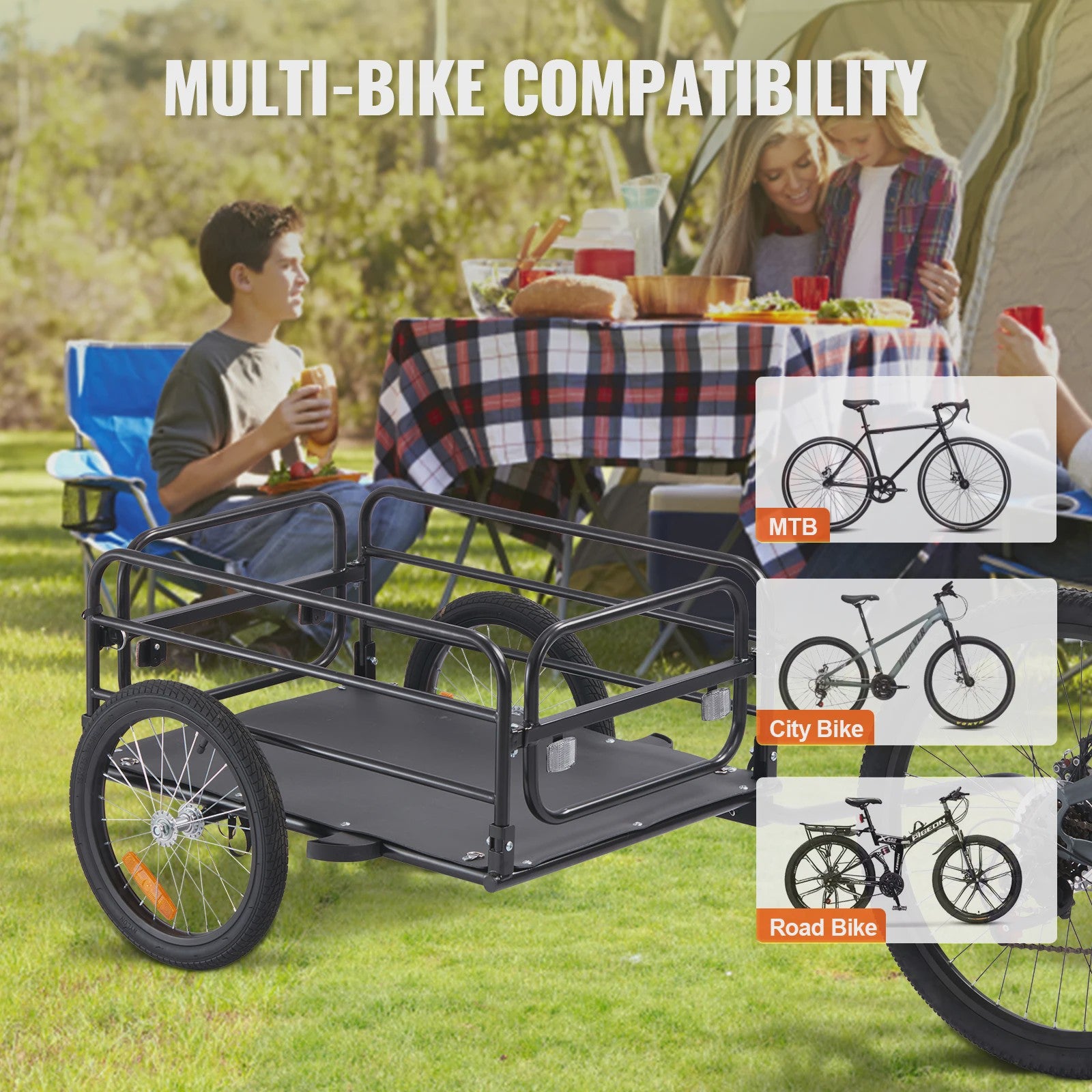 Opvouwbare Fietskar met 160 lbs Laadvermogen en 16" Wielen - Veilig en Ruim Transport