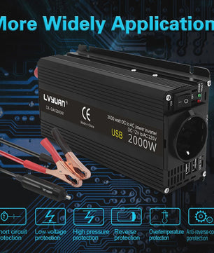 2000W Power Inverter 12V DC naar 230V AC met EU-stopcontact en Dubbele USB - Zwart