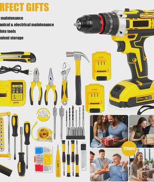 21V Accuboormachine met Klopfunctie & 120-delige Accessoireset - 45Nm Koppel, 25+3 Snelheden
