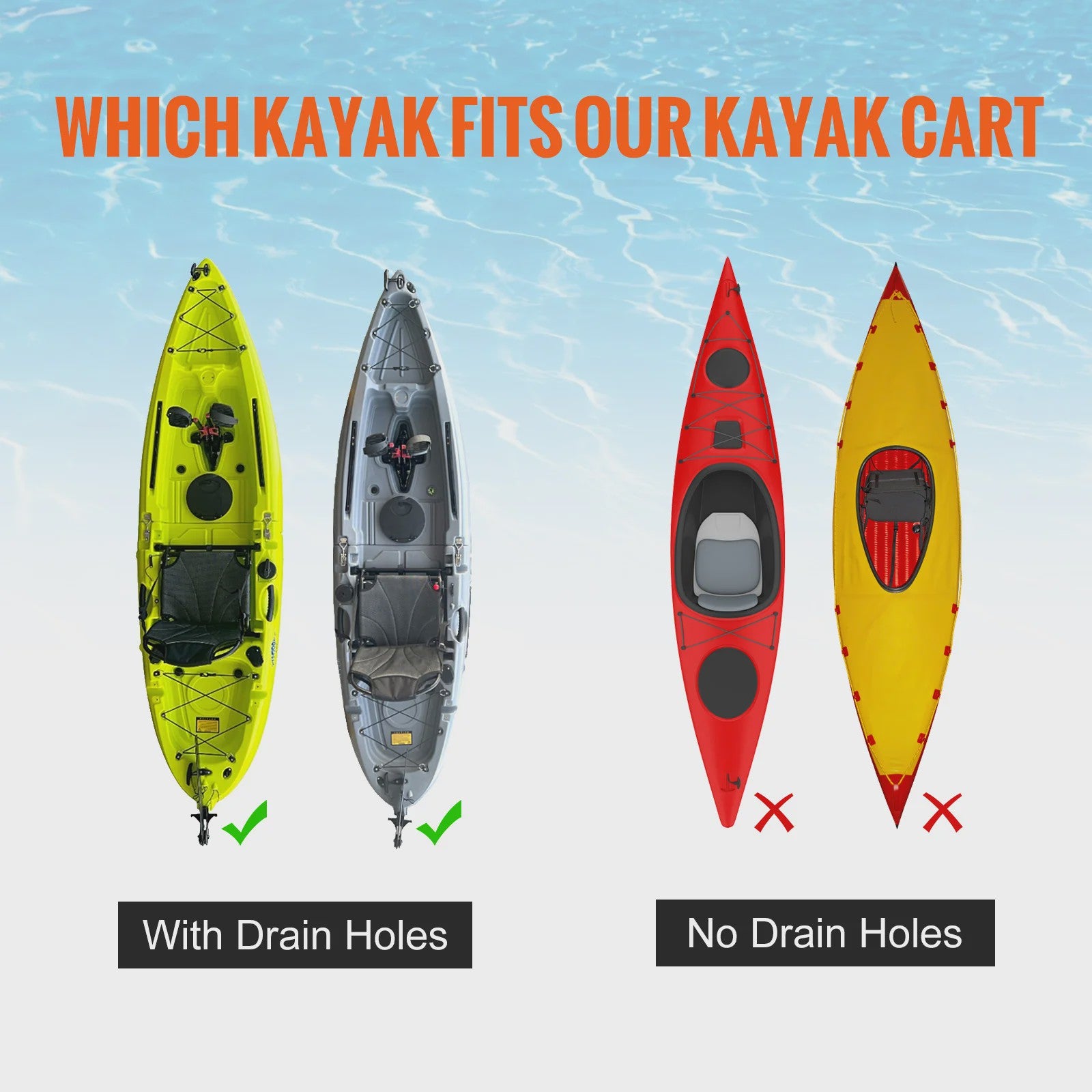 Robuuste Kayak & Kano Trailer Kar met 10'' Massieve Banden - Verstelbare Breedte & 127kg Draagvermogen