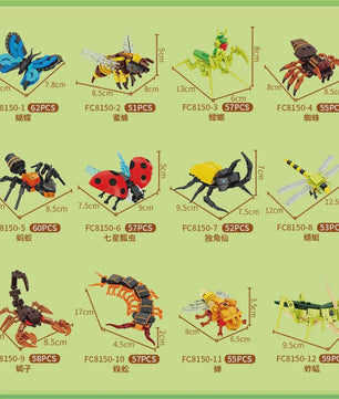 Bouwblokken Insecten Set: Vlinder, Bij, Mier, Sprinkhaan & Meer - Educatief Speelgoed voor Kinderen