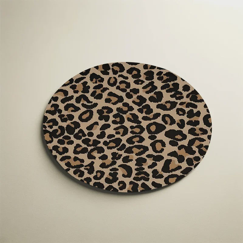 Ronde Luipaardprint Muismat 20x20cm - Antislip Natuurrubber Bureauonderlegger