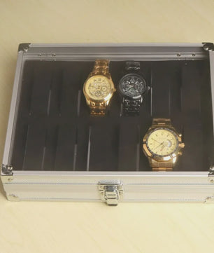 Aluminium Horlogedoos met 12 Vakken - Luxe Opberg- en Display Case