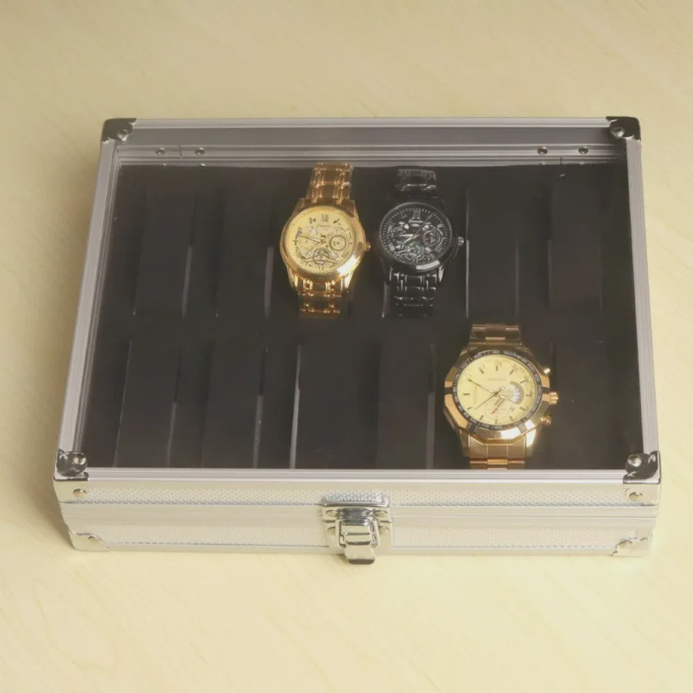 Aluminium Horlogedoos met 12 Vakken - Luxe Opberg- en Display Case