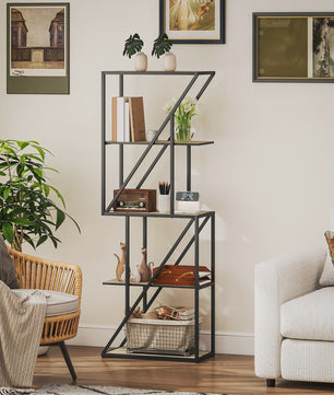 Industriële Boekenkast 5 Lagen met Open Planken en Stalen Frame - 60x30x165 cm Eikenlook