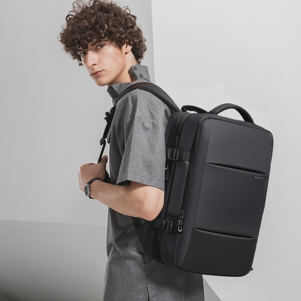 BANGE Heren Rugzak - Waterdicht, Uitbreidbaar, 17.3" Laptopvak, Grote Capaciteit voor Reizen & Wandelen