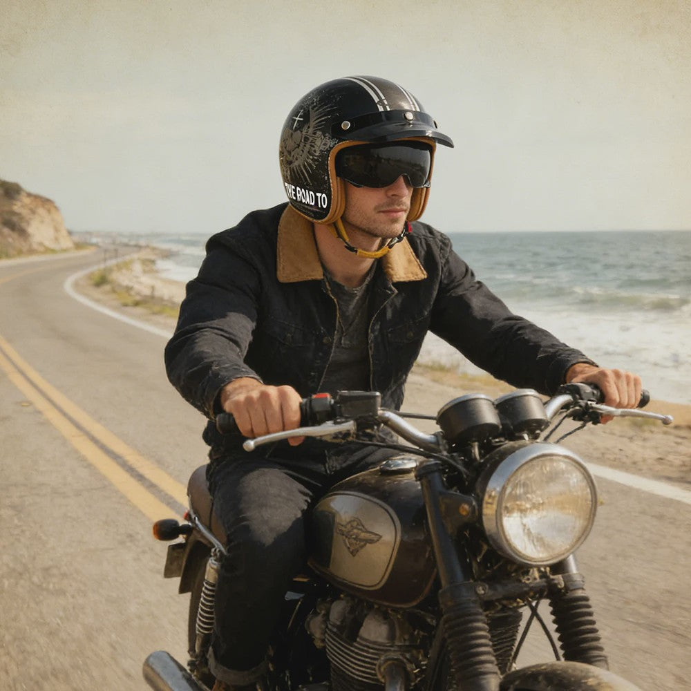 Handgeschilderd Open Face Motorhelm met Vizier - Lichtgewicht ABS & 3C Gecertificeerd