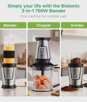 BioloMix 700W Compacte Keuken Blender: 3-in-1 Juicer, Food Processor & Grinder