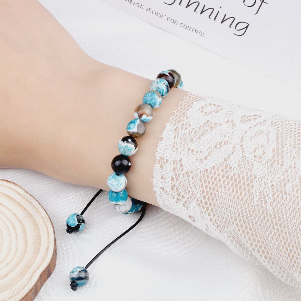 Verstelbare Natuursteen Armband - 8mm Agate & Onyx Kralen voor Mannen en Vrouwen