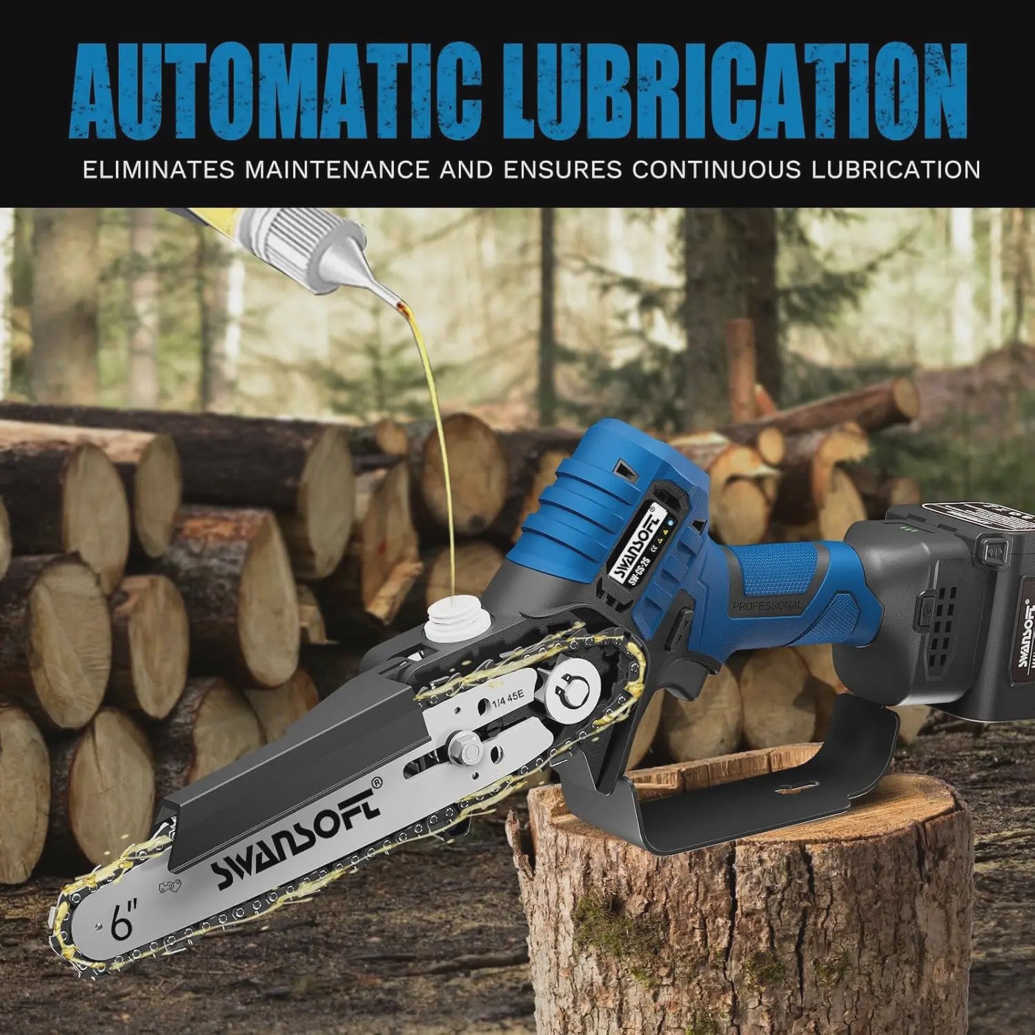 SWANSOFT 6-inch Elektrische Mini Kettingzaag - Krachtige 600W Brushless Motor