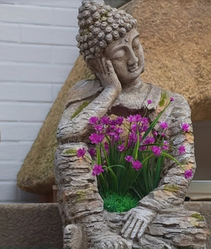 Retro Verweerd Buddha Beeld met Bloembak - Zen Tuindecoratie