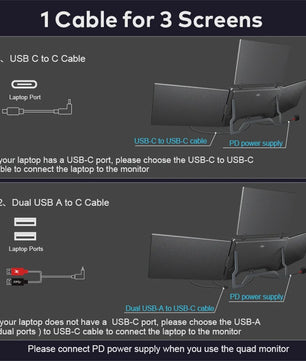 16-Inch Draagbare Triple Screen Monitor - FHD Uitbreiding voor Laptops met Eén Kabel