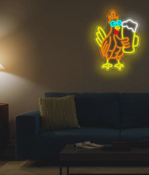 Grappige Haan met Bier Glas Neon Sign - Sfeerverlichting voor Man Cave, Bar & Pub