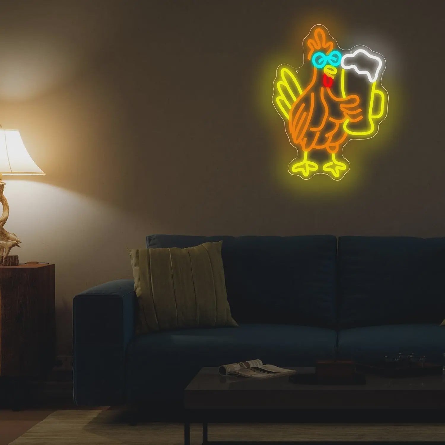 Grappige Haan met Bier Glas Neon Sign - Sfeerverlichting voor Man Cave, Bar & Pub