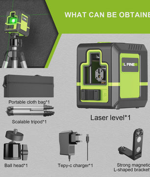 Lfine Groene Laserwaterpas met 2 Lijnen (Horizontaal/Verticaal) - Automatische Zelfnivellering