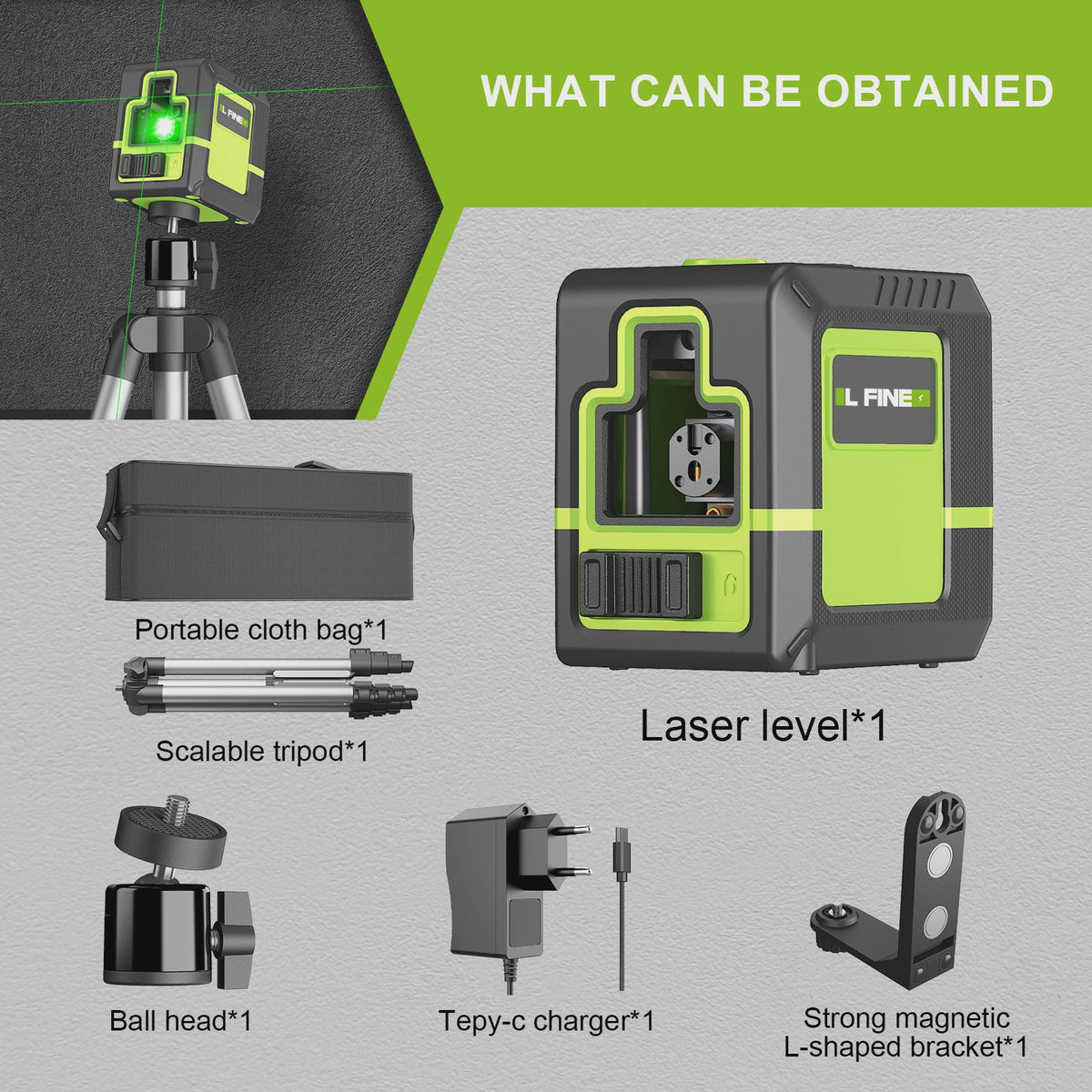 Lfine Groene Laserwaterpas met 2 Lijnen (Horizontaal/Verticaal) - Automatische Zelfnivellering