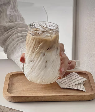Stijlvol 400ML Glazen Mok met Draaiend Design - Perfect voor Koffie, Thee & IJskoffie