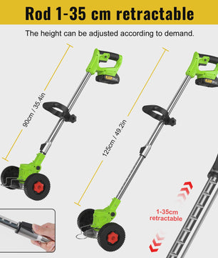 Accu Grastrimmer met Wielen - Verstelbare Steel & Krachtige Motor
