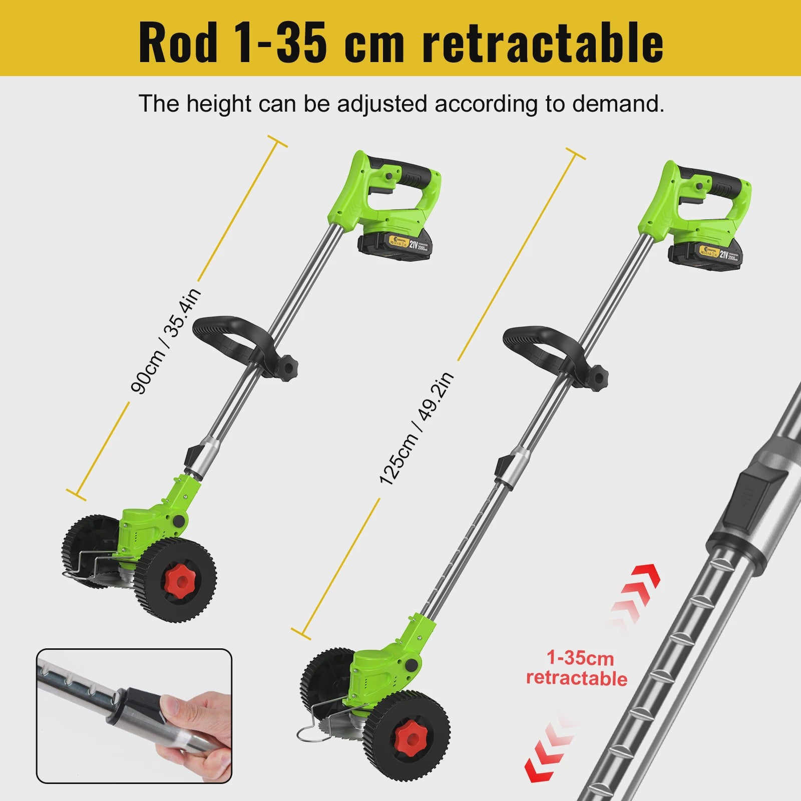 Accu Grastrimmer met Wielen - Verstelbare Steel & Krachtige Motor