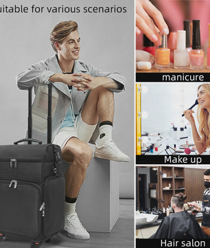 Grote Reis Make-up Koffer met Wielen - Waterdichte Opbergbox voor Barbers, Artiesten en Manicuristen