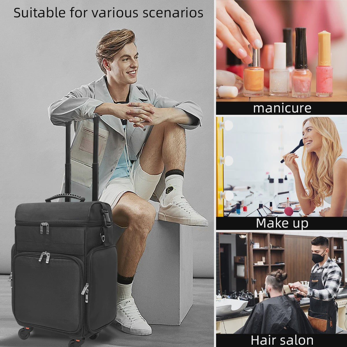 Grote Reis Make-up Koffer met Wielen - Waterdichte Opbergbox voor Barbers, Artiesten en Manicuristen