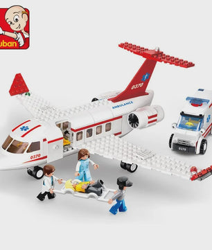 Bouwstenen Vliegtuig Set: Vrachtvliegtuig & Luchtambulance - Educatief Speelgoed