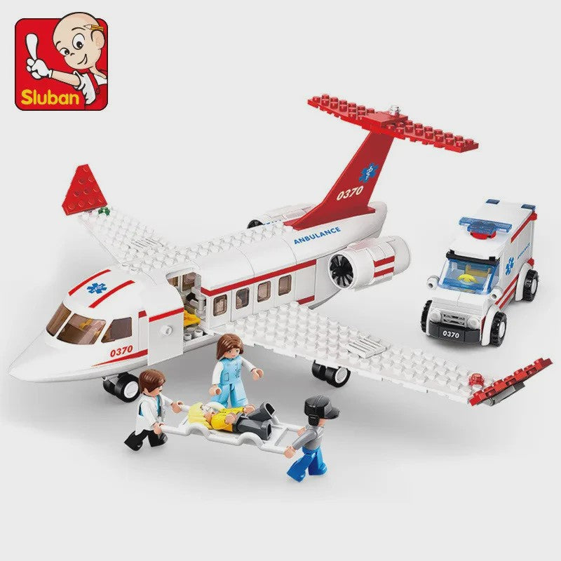 Bouwstenen Vliegtuig Set: Vrachtvliegtuig & Luchtambulance - Educatief Speelgoed