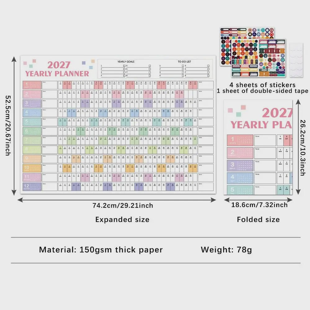 Jaarplanner 2027 - Grote Wandkalender met Planvakken en Stickers