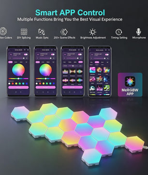 Slimme Hexagon LED Wandlampen met App & Muziek Sync - RGB Kleuren, DIY Ontwerp
